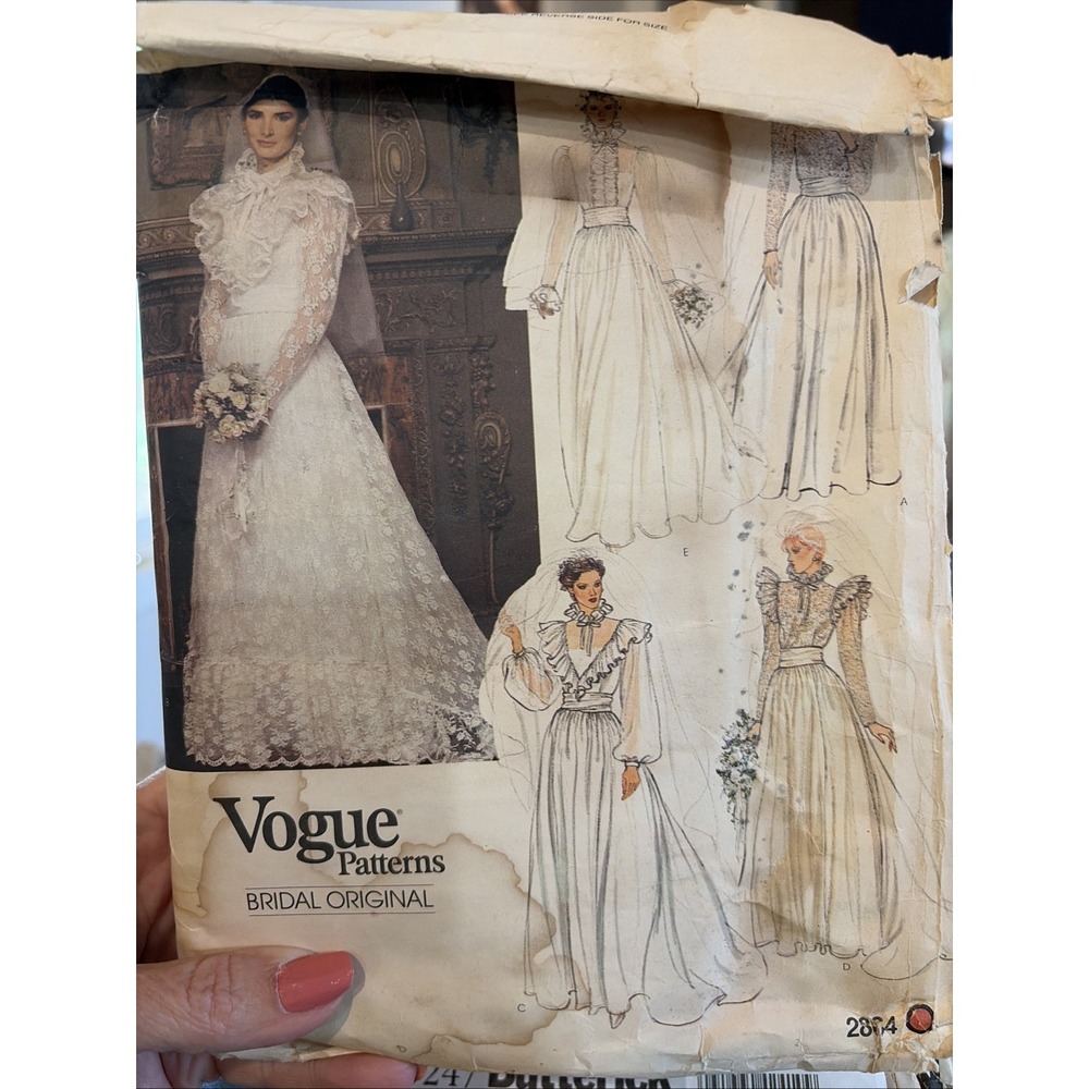 VOGUE 2864 MISSES BRIDAL GOWN PATTERN WITH TRAIN SLIP & CUMMERBUND SIZE 8 Cut